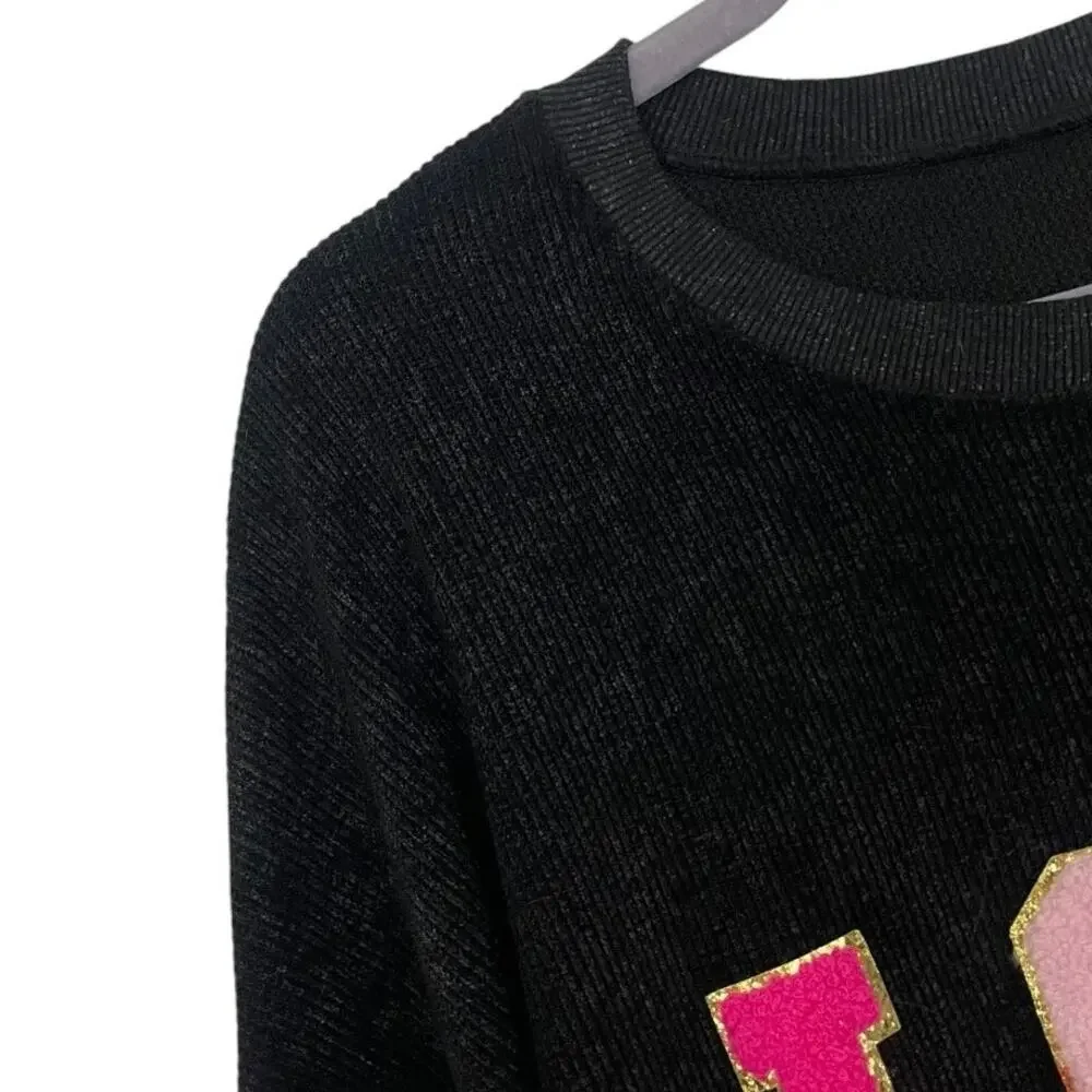 Black Ribbed Knit LOVE Sweater
